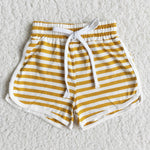 Girl Brown Striped Adjustable Drawstring Shorts