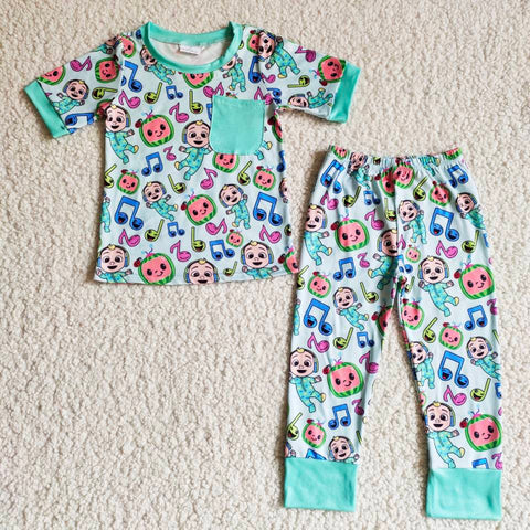 B6-30 Green Cartoon Baby Boy Summer Pajamas-promotion 2024.5.18