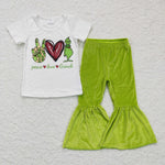 Girl Green Monster Velvet Bell Bottom Outfits