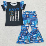 Navy flag ruffle top girl outfit