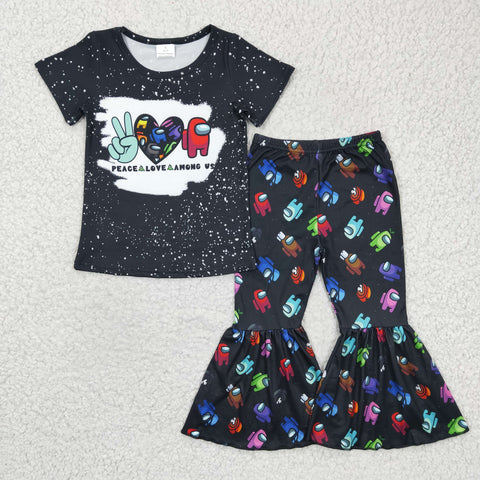 A14-16 Girl Peace Love Black Cartton Outfit-promotion 2024.4.20