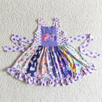 A17-4 Girl Purple Dot Cartoon Patchwork Twirl Dress-promotion 2024.1.20