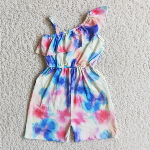 One shoulder children tie dye jumpsuit