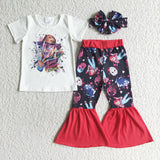 Halloween Girl White Men Print Short Sleeve Bell Bottom Pants Girls Clothing Outfit