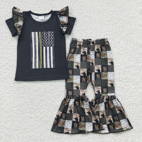 Balck flag print shirt bell pants kids outfit