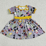 Halloween Baby Girl Mouse Print Short Sleeve Twirl Dresses