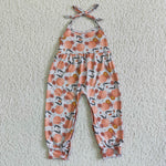 Girl Peach Floral Strappy Onesie Girls Summer Jumpsuit