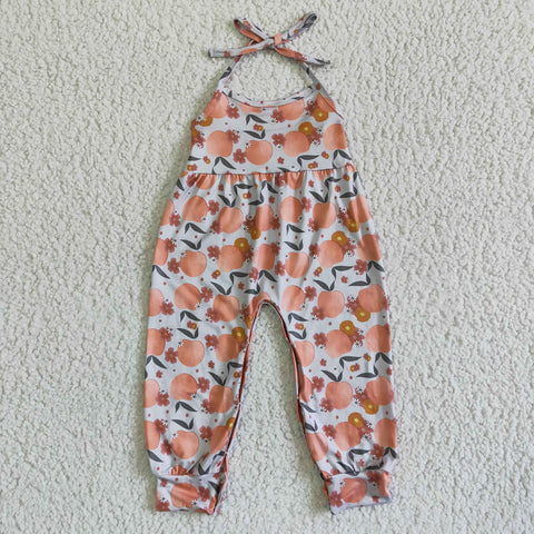 Girl Peach Floral Strappy Onesie Girls Summer Jumpsuit