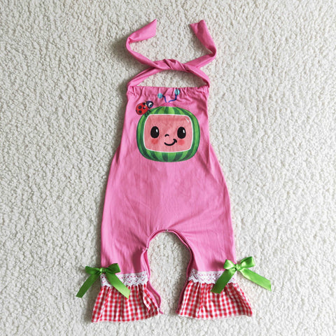 Watermelon pink strap baby girl romper