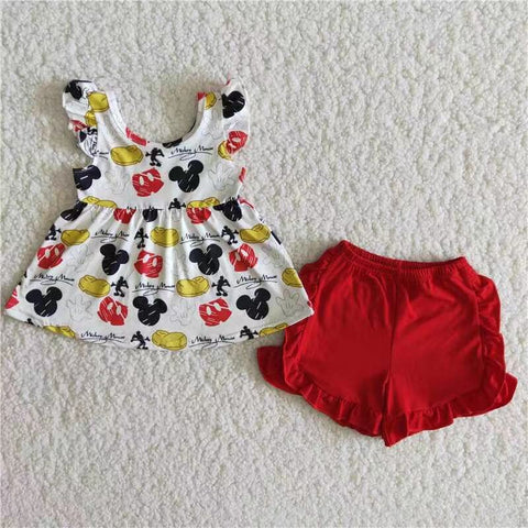 B15-16 Cartoon print top baby red ruffle shorts set-promotion 2024.3.9