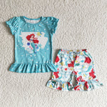 Little Girls Cute Mermaid Shorts Set