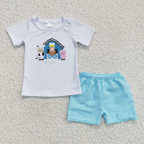 Embroidery farm boys outfits kids shorts sets summer