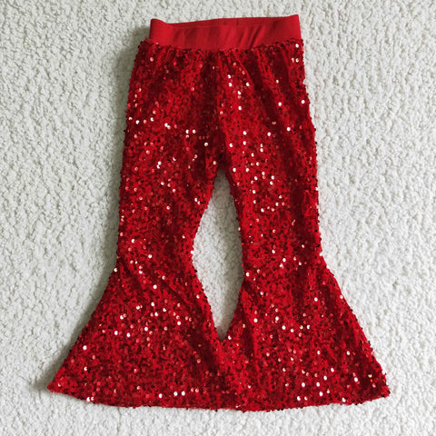 Girl Solid Sequin Bell Bottom Pants