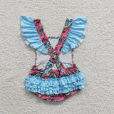 Baby girl flower blue ruffle romper