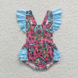 Baby girl flower blue ruffle romper