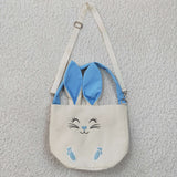 Embroidery bunny little girls blue easter basket