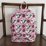 Cow print floral girls pink backpack