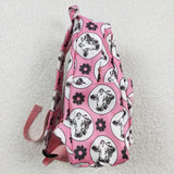 Cow print floral girls pink backpack