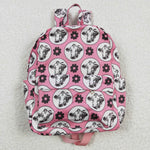 Cow print floral girls pink backpack