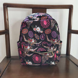 Cow pink gem floral children black backpack