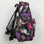 Cow pink gem floral children black backpack