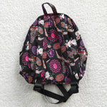 Cow pink gem floral children black backpack