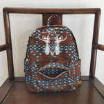 Cow print geometric kids brown backpack