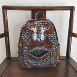 Cow print geometric kids brown backpack