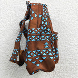 Cow print geometric kids brown backpack