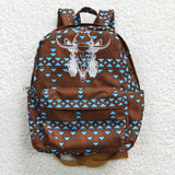 Cow print geometric kids brown backpack