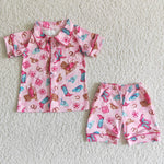 Girl Pink Short sleeve Boots Print Pajamas