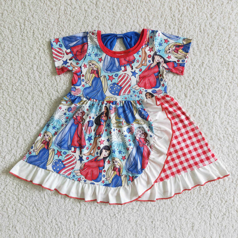 Short Sleeve Cute Print Baby Girls 4th Of July Dresses