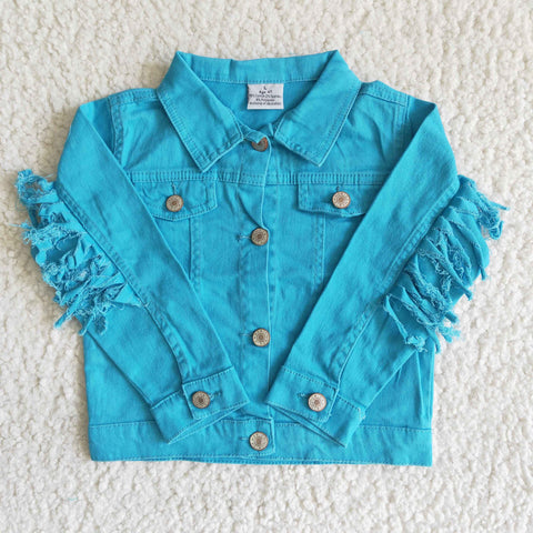 Spring Baby Girl Blue Fringed Denim Jacket