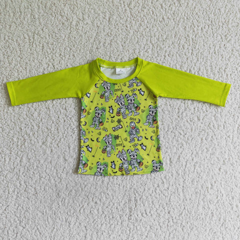 Halloween Boy Fluorescent Green Long Sleeve T-shirt