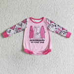 Girls & Boys Romper Letter Print Ghost Pink Long Sleeve Romper