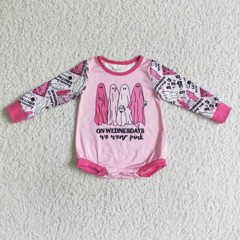 Girls & Boys Romper Letter Print Ghost Pink Long Sleeve Romper