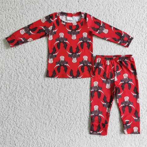 Reindeer print kids christmas outfits baby boys red clothing