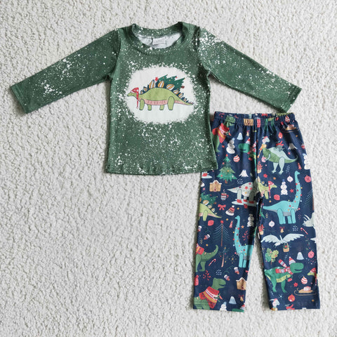 BLP0105 Dinosaur print baby boys green sets clothing christmas-promotion 2024.8.24