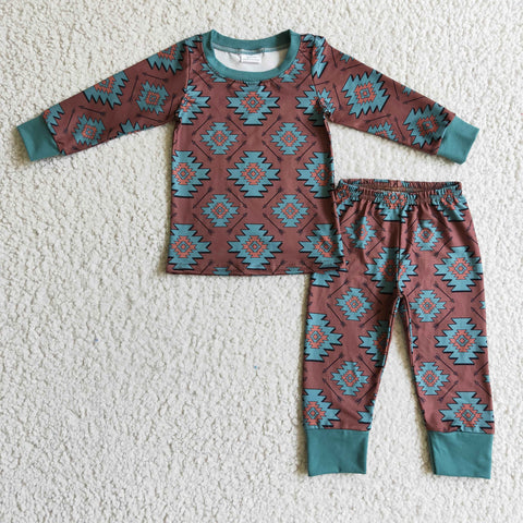 Geometric pattern kids winter pajamas children's brown boys sets