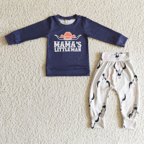 Mama's boy cattle print kids 2pcs clothes sets boys baby fall outfits