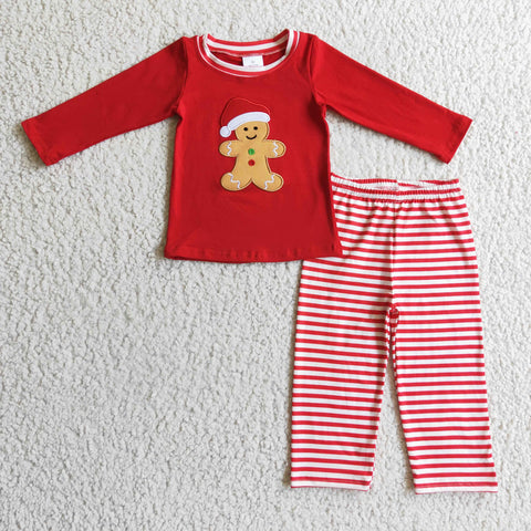 Ginger pattern children embroidered boys red christmas clothing sets