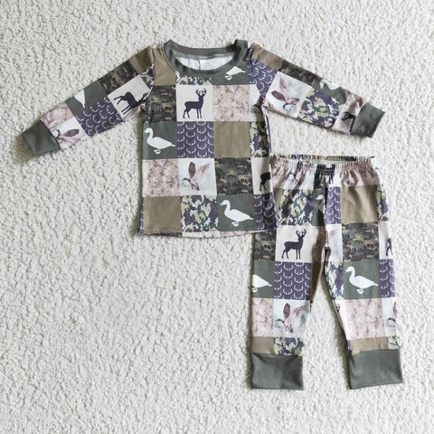 Green pattern kids boys christmas outfits baby boys camo clothes