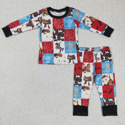 Patchwork pattern kids toddler outfits children western clothing