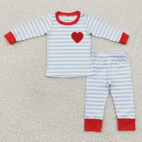 Red heart striped kids boys pajamas set