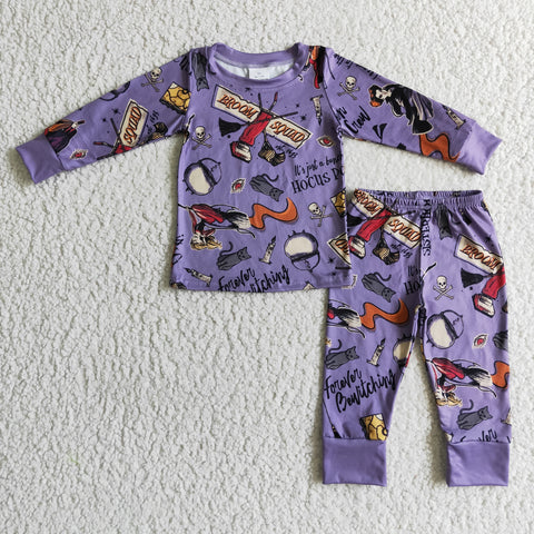 Boy Halloween Screen Three Women Print Purple Long Sleeve Long Pants Pajamas Outfit