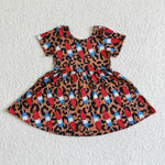 4th Of July Leopard Kids Girls Short Sleeve Dress
