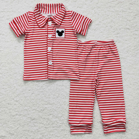 Embroidery cartoon children striped clothes sets boys pajamas outfits