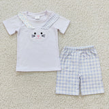 Boys Cute Embroidery Bunny Shorts Outfit