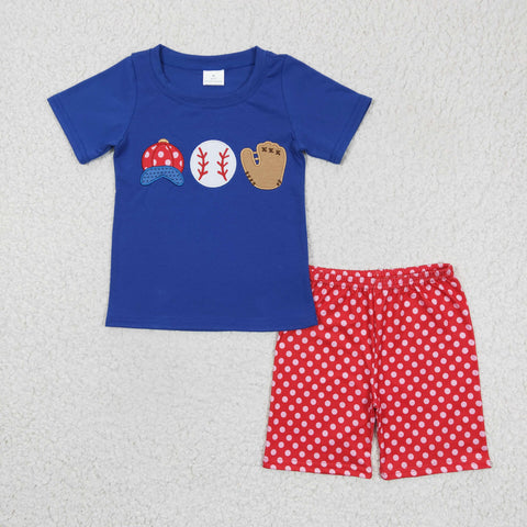 Embroidery baseball child boys blue shirt outfit