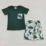 BSSO0116 Boys dinosaur summer green set-promotion 2024.6.29